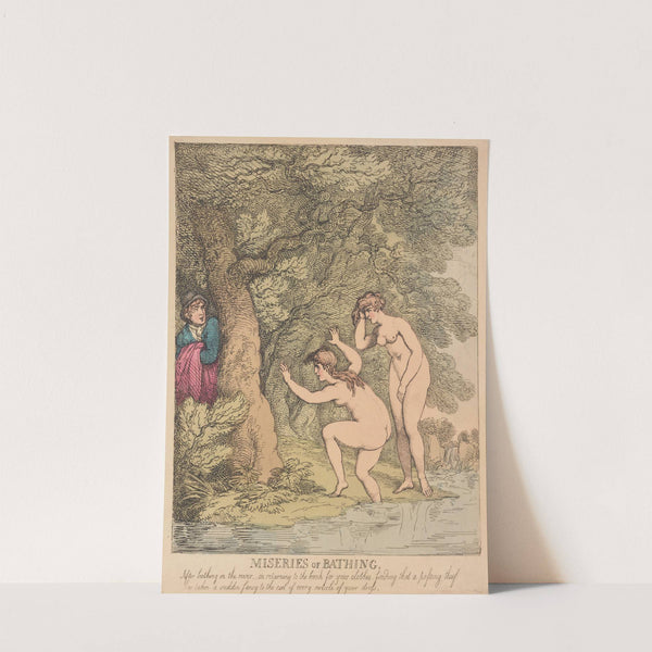 Miseries of bathing; After bathing in the river on returning to the bank for your clothes . . . by Thomas Rowlandson