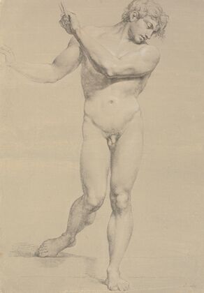 Model stående en face, med løftede arme (1745 – 1802)