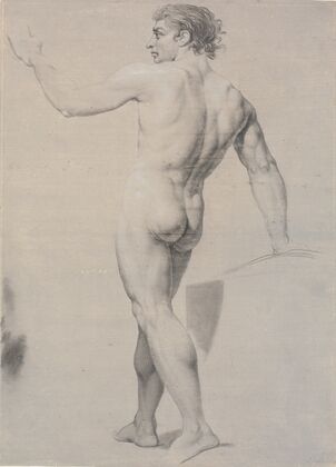 Model stående, set fra ryggen, venstre arm løftet (1745 – 1802)