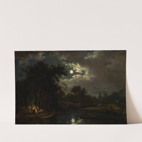 Mondscheinlandschaft mit Fischern am Lagerfeuer by Ferdinand Kobell