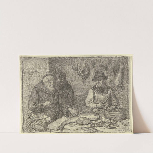 Monk with a fishmonger by Otto Scholderer