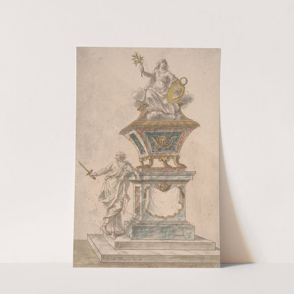 Monument: Peace seated upon an urn, a man with drawn sword standing on the base of the monument by John Devoto