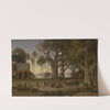 Moonlit Scene of Indian Figures and Elephants among Banyan Trees, Upper India (probably Lucknow) by Auguste Borget