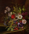 Morning Glory, Daisies, Red Currants and other Fruits and Flowers on a Ledge