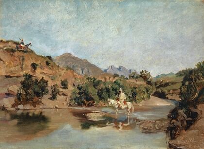 Moroccan Rider Crossing the Ford at Wad Boswicha
