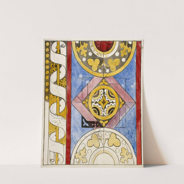 Motifs géométriques et bordure à phylactère enroulé autour d&#039;une tige végétale by Prosper Lafaye