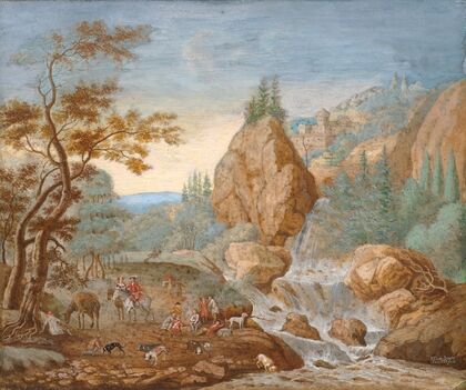 Mountain Landscape with a Hunting Party in the Foreground
