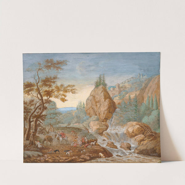 Mountain Landscape with a Hunting Party in the Foreground by F.C. van Bracht