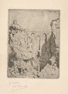 Mountain landscape with a ruin in a gorge