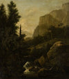 Mountain Landscape with Deer Hunt at a Waterfall