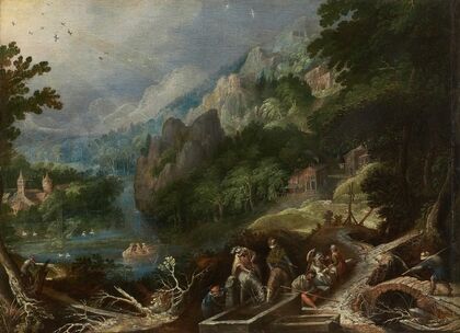 Mountain Landscape with Travelers at a Well