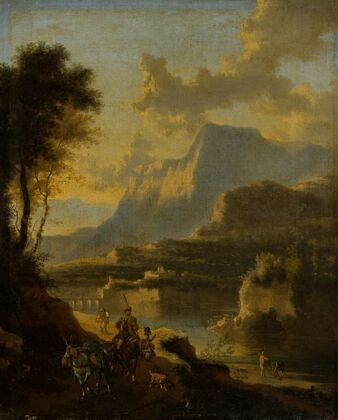 Mountainous Landscape with Rider at Sunset