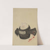 Mouse, facing front, sitting on a mallet with red ribbon through a hole in the handle by Katsushika Hokusai