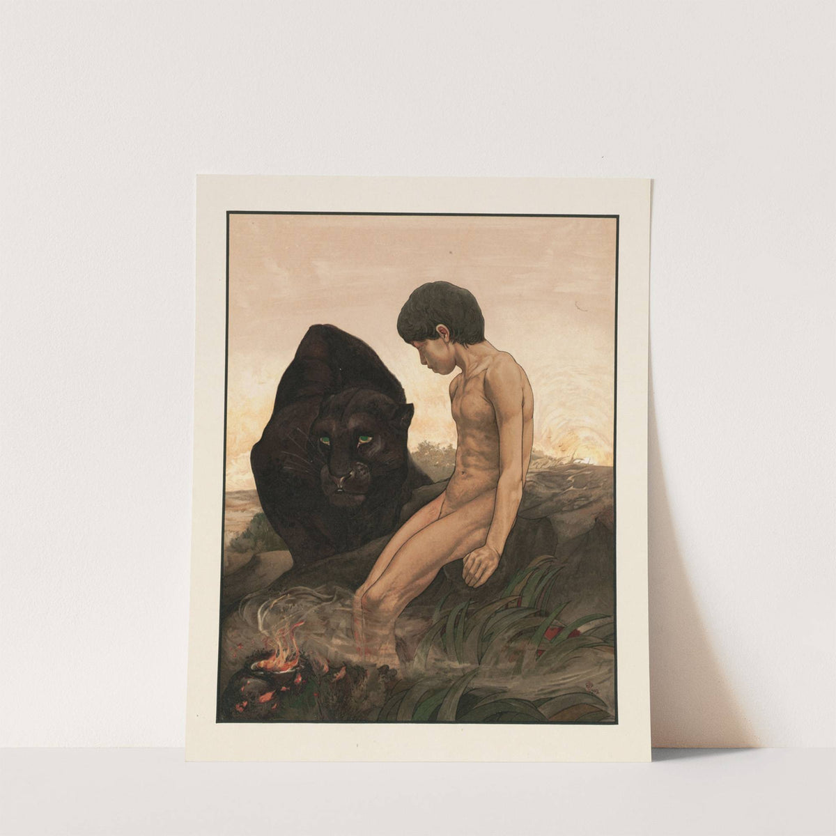 Mowgli and Bagheera (1903) by Charles Maurice Detmold