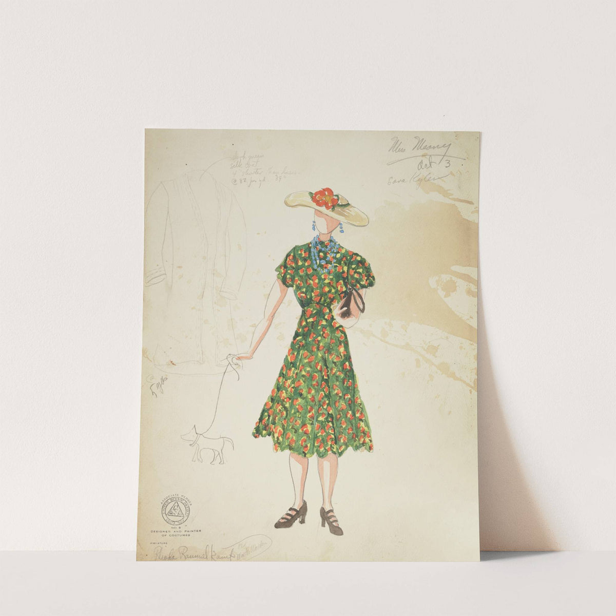 Mr. Dooley, Jr.: Miss Mooney. Green dress with orange and yellow spots (1934-1943) by Rhoda Rammelkamp
