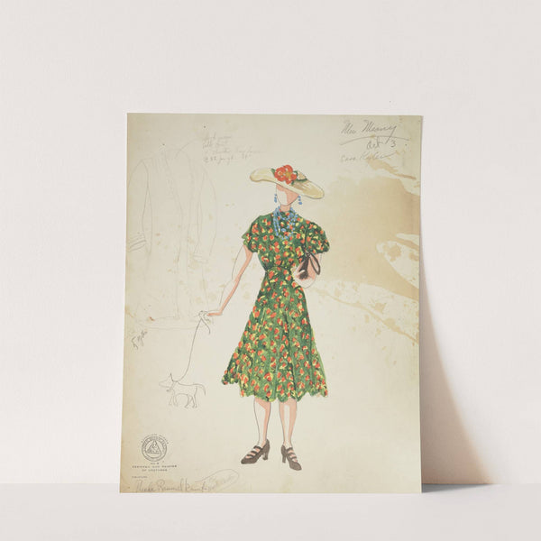 Mr. Dooley, Jr.: Miss Mooney. Green dress with orange and yellow spots (1934-1943) by Rhoda Rammelkamp