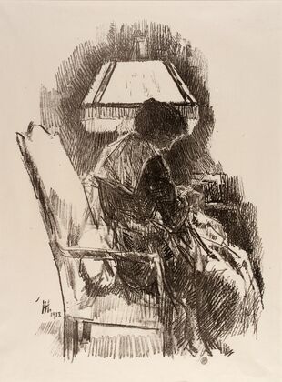 Mrs. Hassam, Knitting (1918)