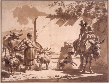 Muletier et bergÃ¨re avec du bÃ©tail, prÃ¨s d’une fontaine (Lugt 6)