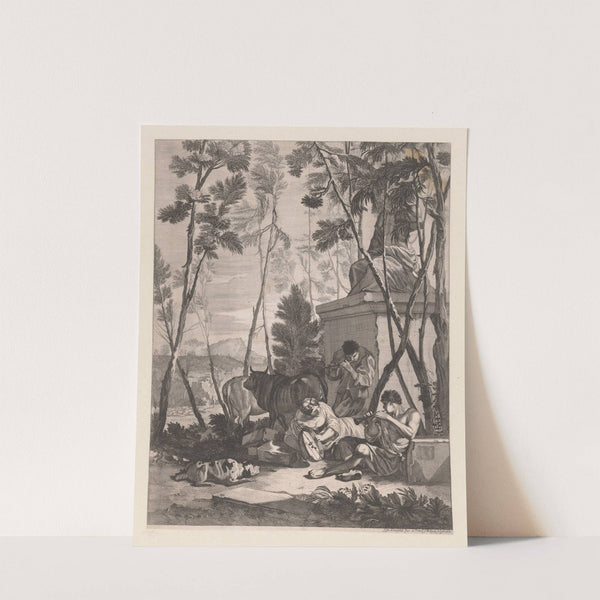 Music-making shepherds in a landscape near a sculpture (1662) by Georg Andreas Wolfgang