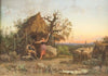 Music making shepherds, Rome in the background