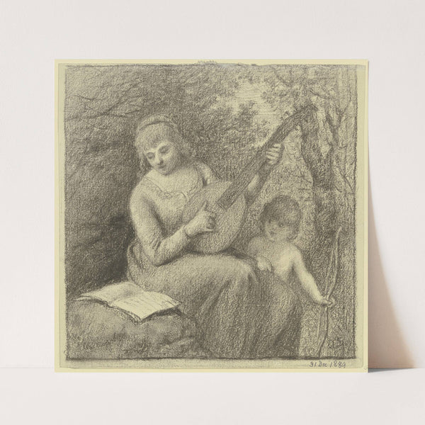 Musizierende Frau mit Amorknaben (1889) by Otto Scholderer