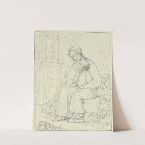 Mutter mit betendem Kind vor einem Bildstock mit einem Madonnenbild by Marie Ellenrieder