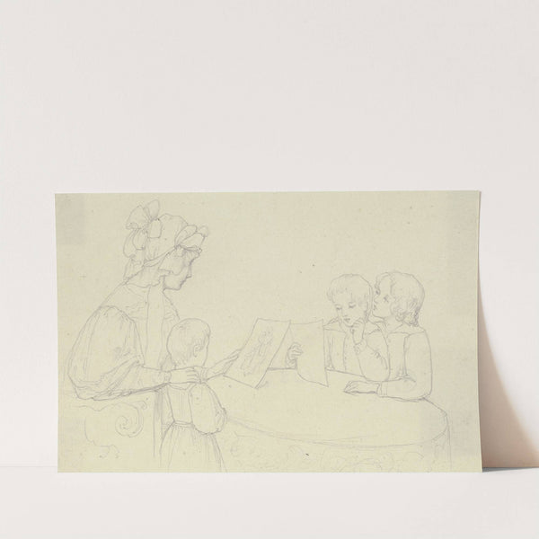 Mutter mit drei Kindern, Bilder betrachtend by Marie Ellenrieder