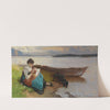 Mutter mit Kind am Ufer des Sees by Karl Raupp