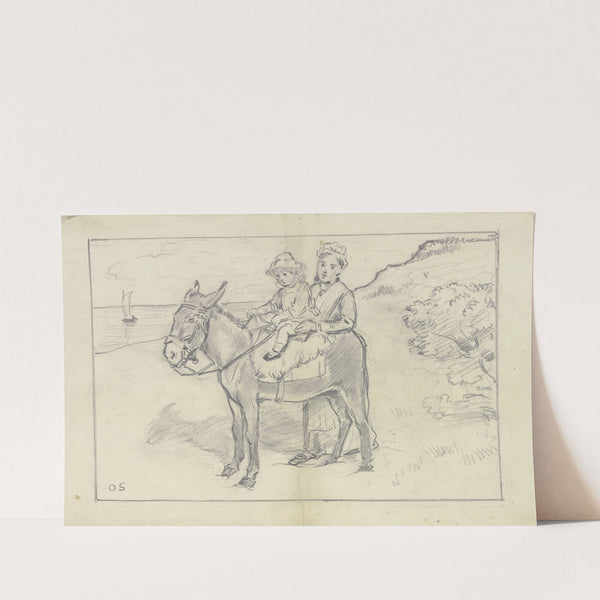 Mutter mit Kind auf Esel am Strand by Otto Scholderer