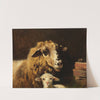 Mutterschaf mit Lamm im Stall by Otto Gebler