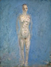 Nackte Frau vor hellem Himmel