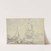 Nah am Strand ein großes Schiff, links am Strand ein absegelndes Boot by Ludolf Backhuysen