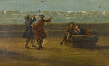 Naples, a view over ‘Il Miglio d’oro’, with figures on a terrace with a telescope