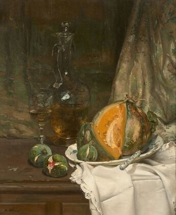 Nature morte au melon, aux figues et à la carafe