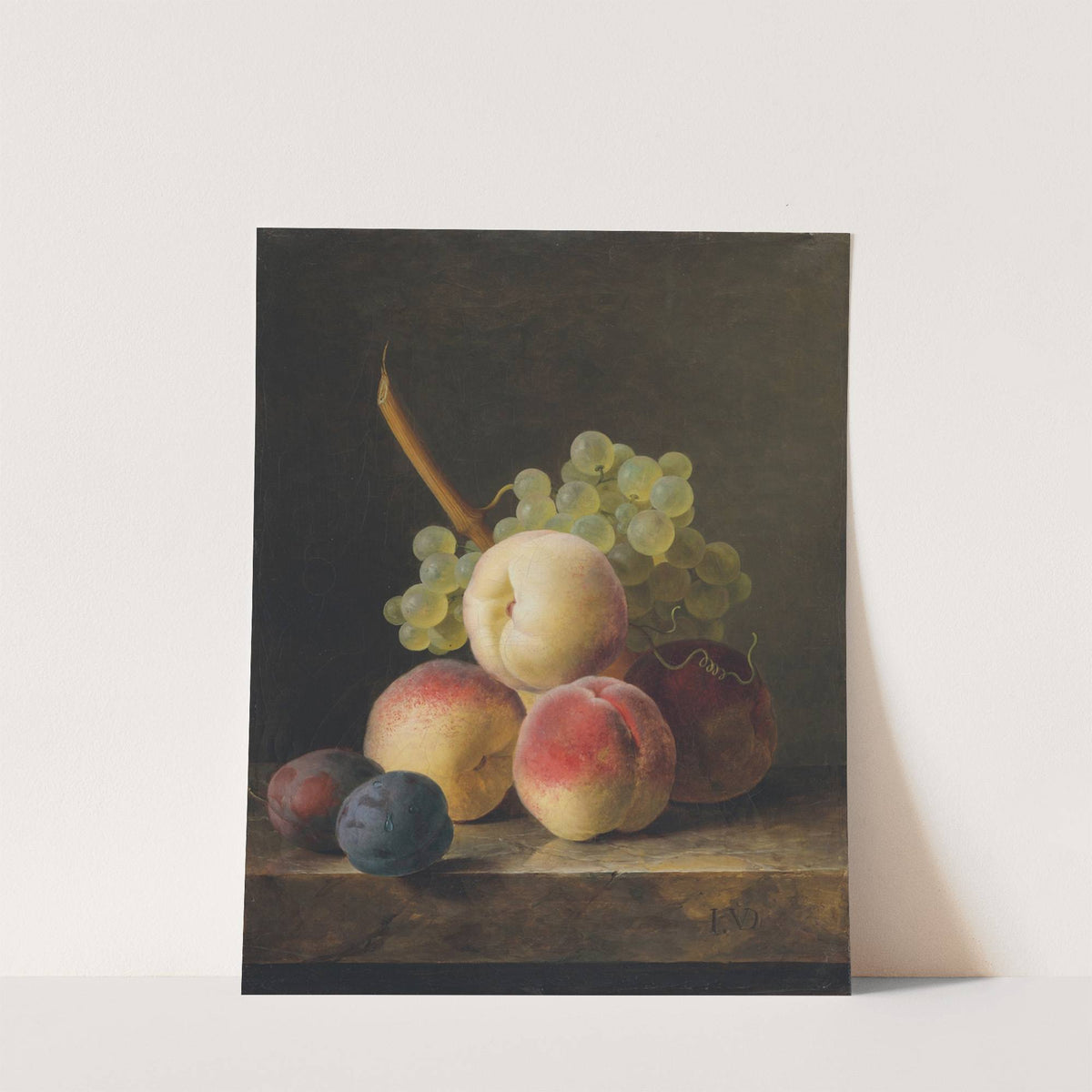 Nature morte aux pêches, raisins et quetsches sur un entablement by Jan Frans van Dael
