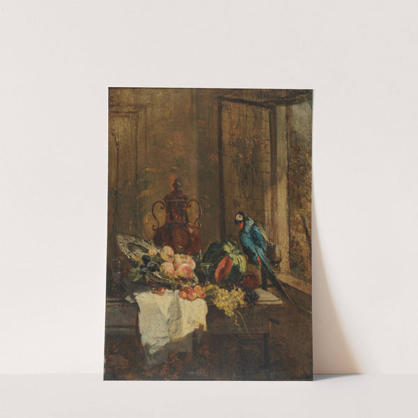 Nature morte et perroquet près d&#039;une fenêtre ouverte by Philippe Rousseau