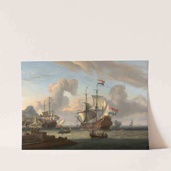 Navires de guerre hollandais au large d’un rivage méditerranéen by Abraham Storck
