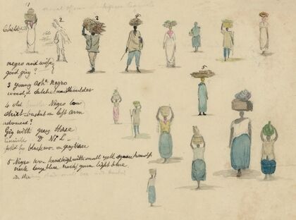 Negro portraits, 16 small drawings with notations — size preview