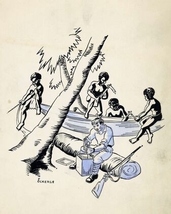 Nieuw-Guineese mannen bouwen een kano