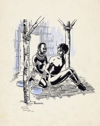 Nieuw-Guineese vrouw houdt een man gevangen