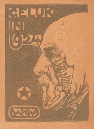 Nieuwjaarswens voor 1924 met zelfportret (1923)
