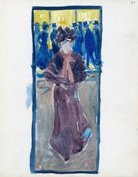 Night scene with a woman walking and men in top hats in the background (1895–1897)