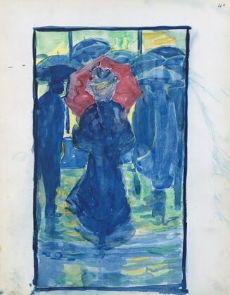 Night scene with figures carrying umbrellas (1895–1897)