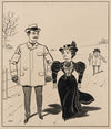 Six comic strip frames of two chivalrous men with woman in rain storm Pl.1 (1897)
