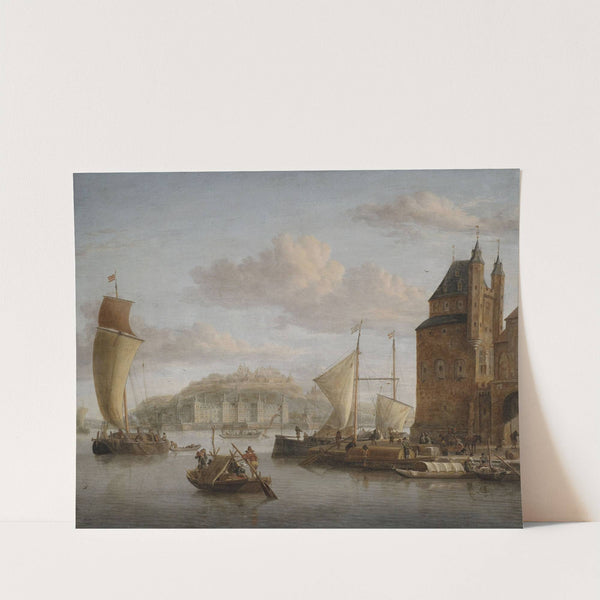 Nördlicher Hafen an einem Schloss mit zahlreichen Lastbooten und Kaufleuten by Jacobus Storck
