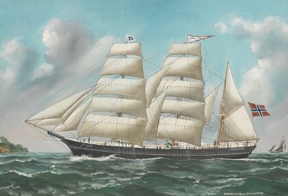 Norwegische Bark ‘Brazilian of Grimstad’ vor der KÃ¼ste