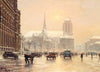 Notre-Dame vue de la place de l’HÃ´tel de Ville, par temps de neige