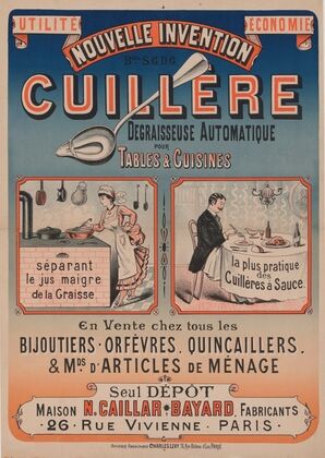 Nouvelle invention, cuillère dégraisseuse automatique pour tables & cuisines (1882-1888)