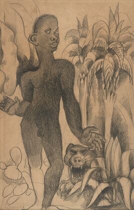 Nu masculin près du fauve dans un paysage de Grasse (1921)