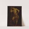 Nude academic sketch of a man holding a staff, en brunaille by Donato Creti